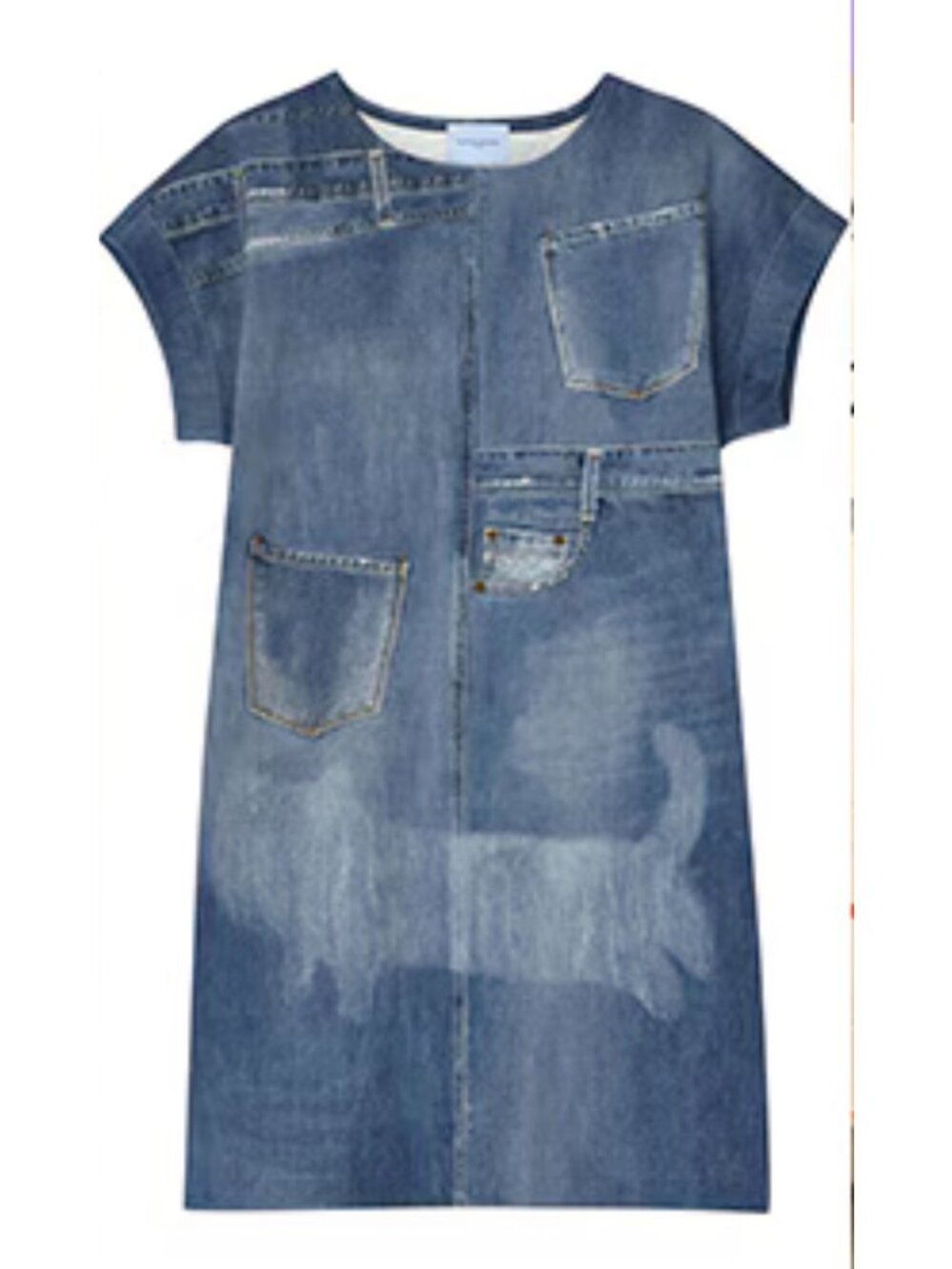 Large Tsumori Chisato Room Issey Miyake Denim Print Knit Dress Cat Paws